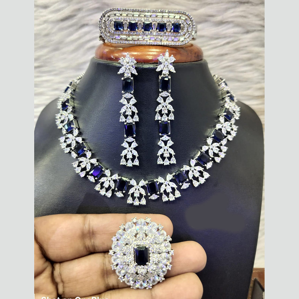 Jain Jewellers Silver Plated American Diamond Necklace Set