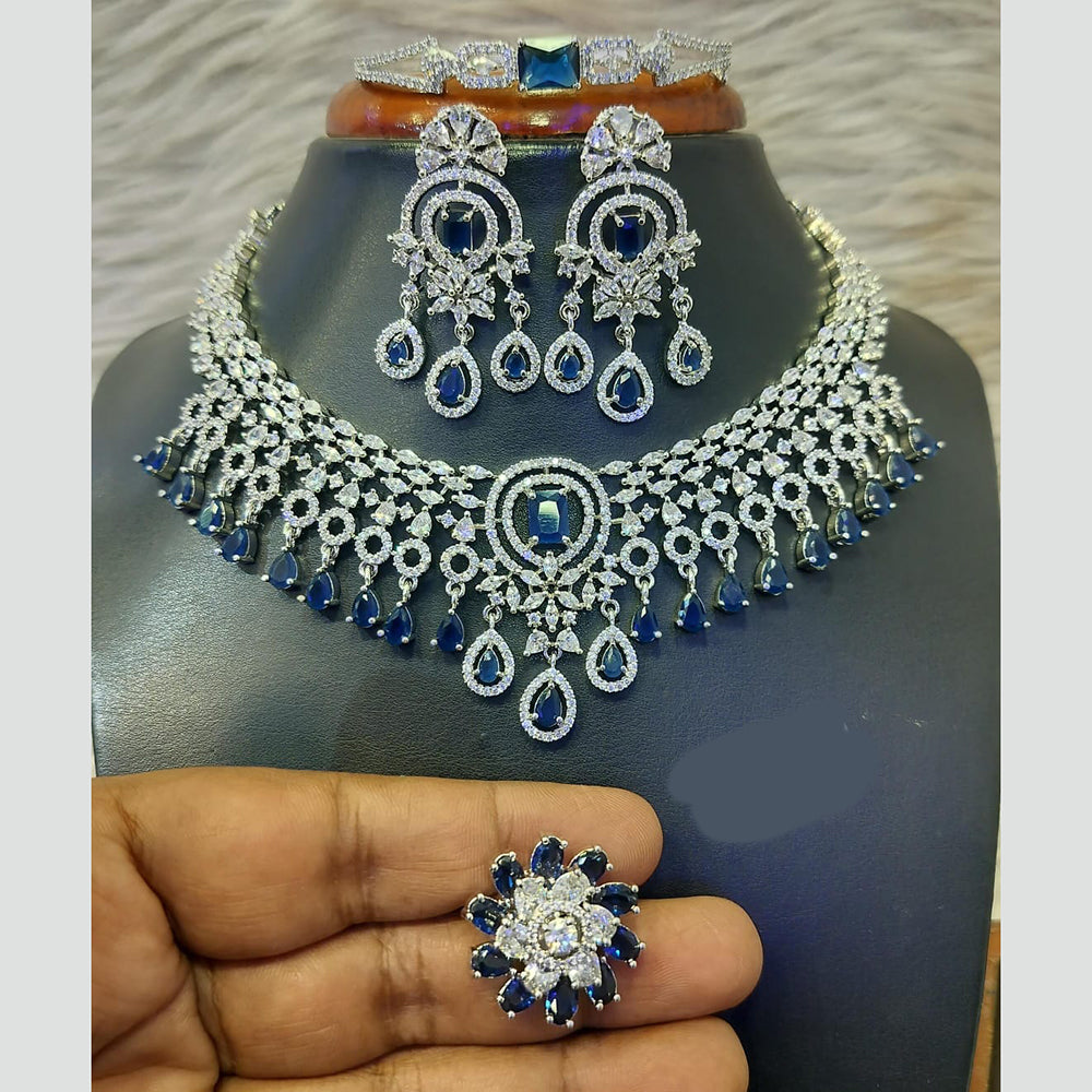 Jain Jewellers Silver Plated American Diamond Necklace Set