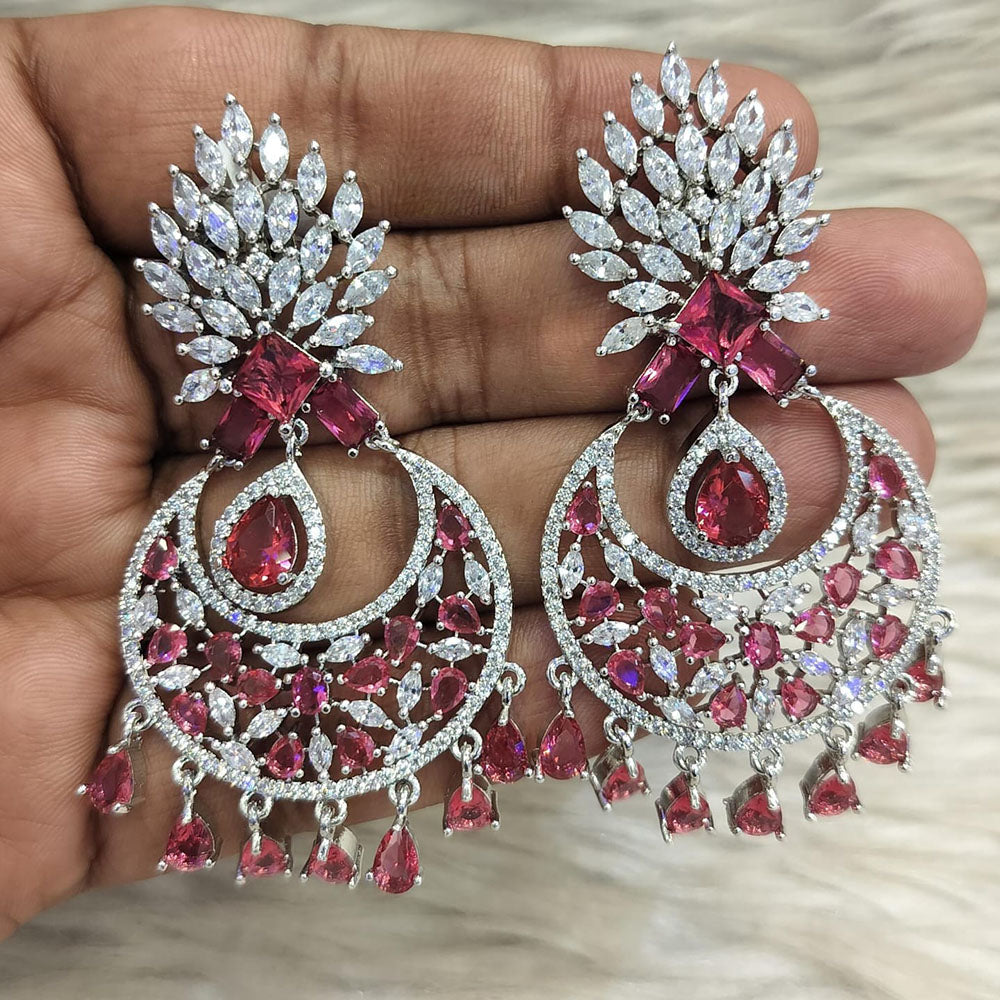 Jain Jewellers Silver Plated American Diamond Dangler Earrings