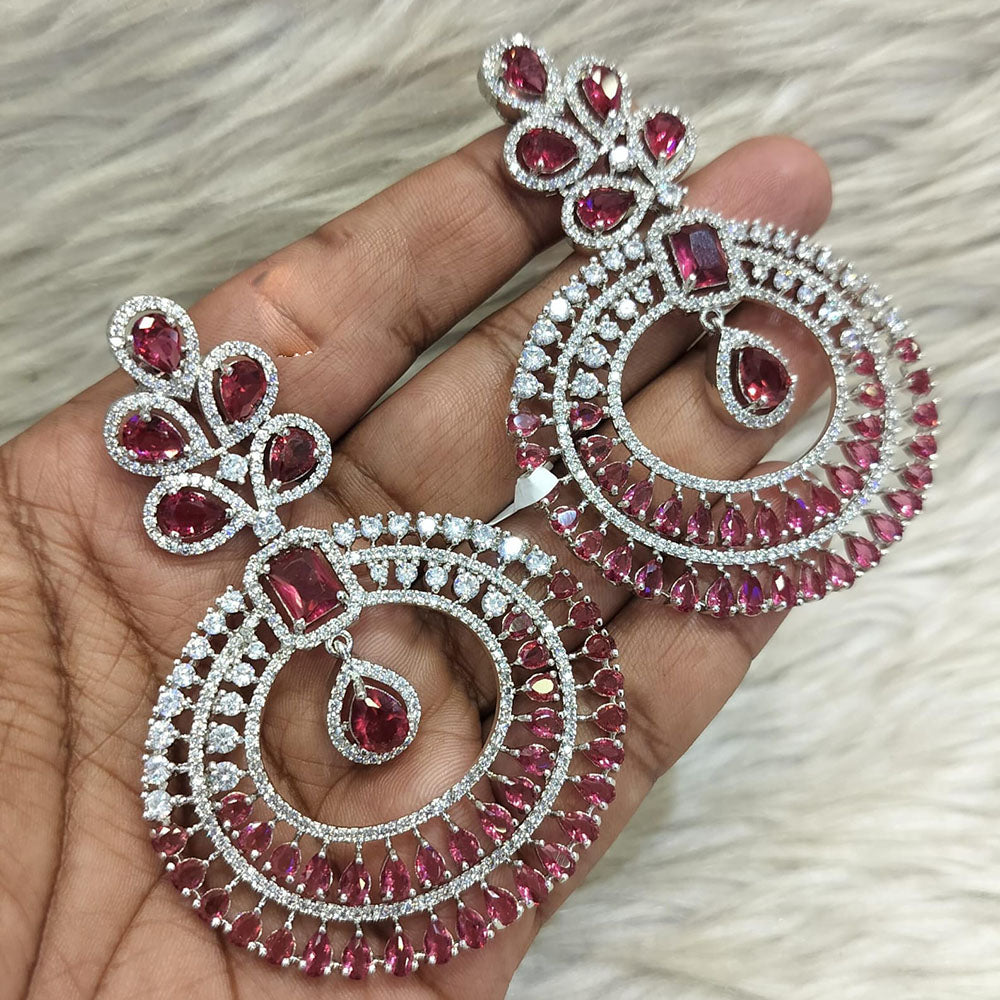 Jain Jewellers Silver Plated American Diamond Dangler Earrings