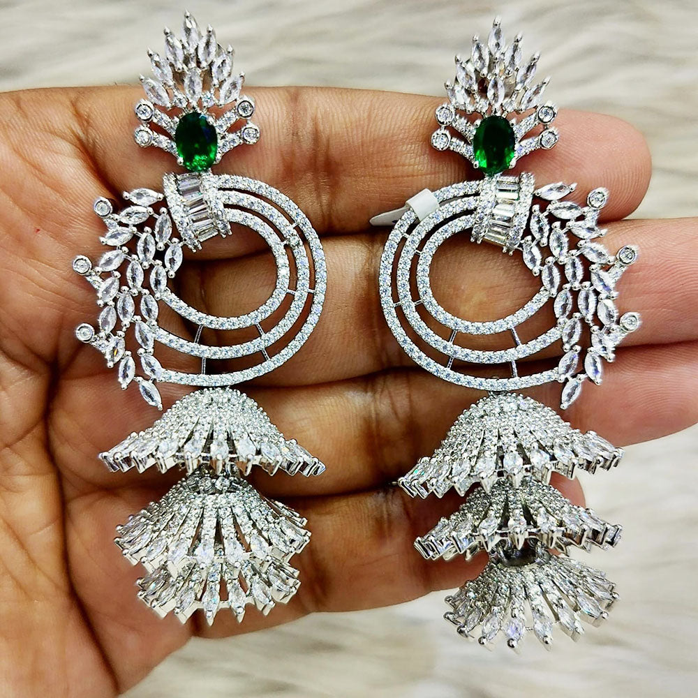Jain Jewellers Silver Plated American Diamond Dangler Earrings
