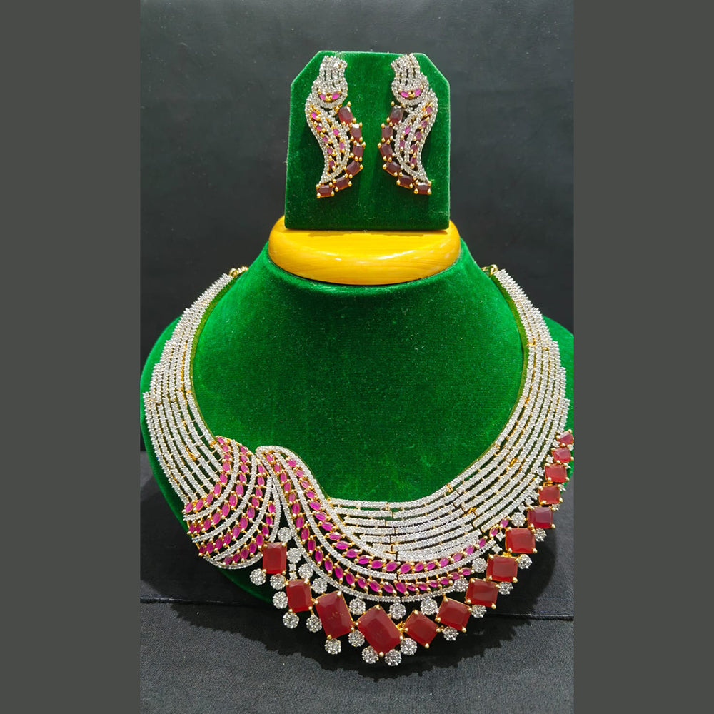 Jain Jewellers Elegant Gold Plated American Diamond Necklace Set