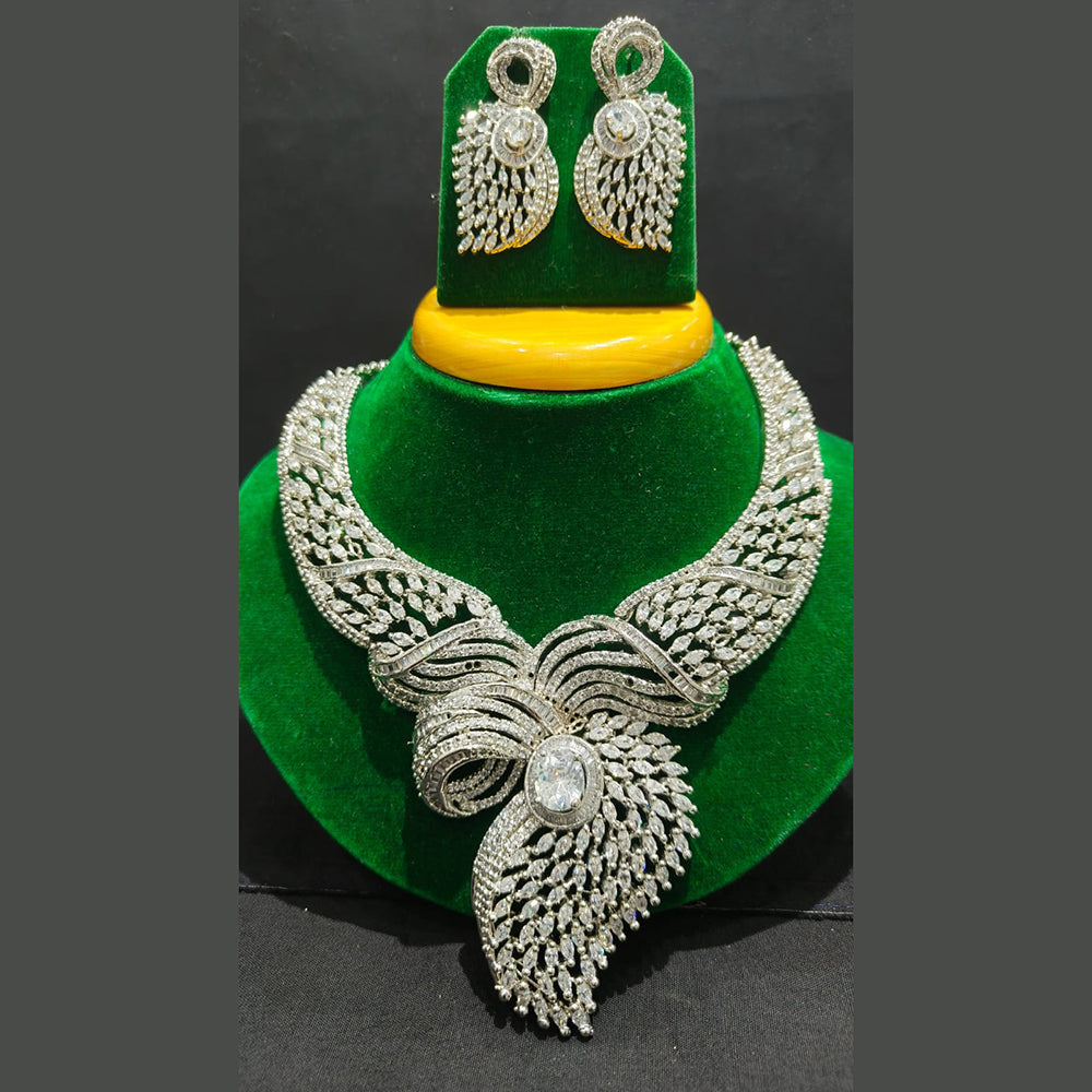 Jain Jewellers Elegant Silver Plated American Diamond Necklace Set