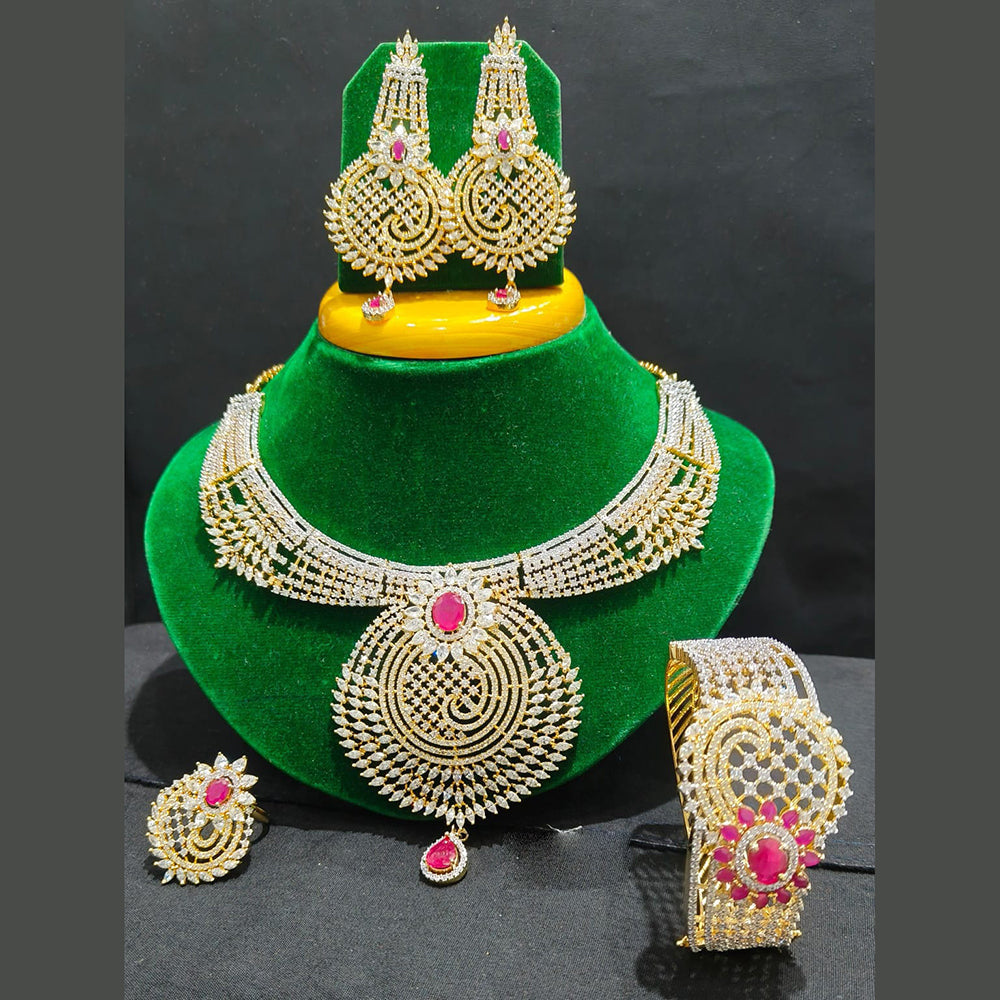 Jain Jewellers Gold Plated American Diamond Combo Jewellery Set