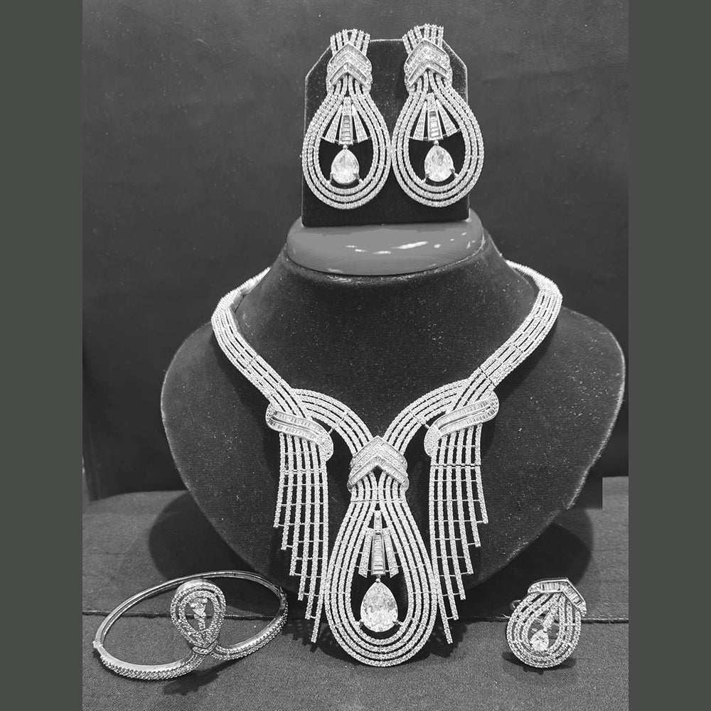 Jain Jewellers Silver Plated American Diamond Combo Jewellery Set