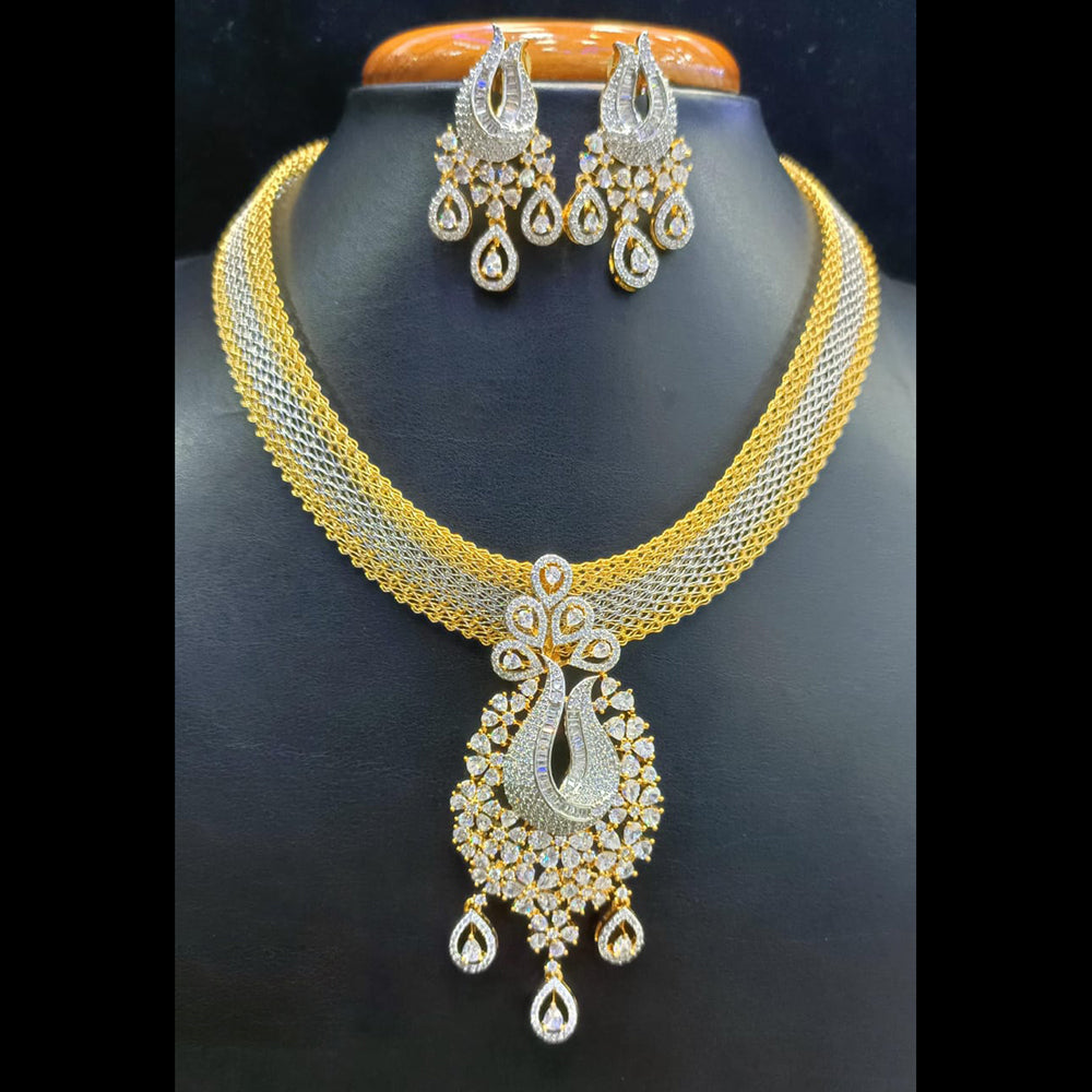 Jain Jewellers Designer 2-Tone American Diamond Necklace Set