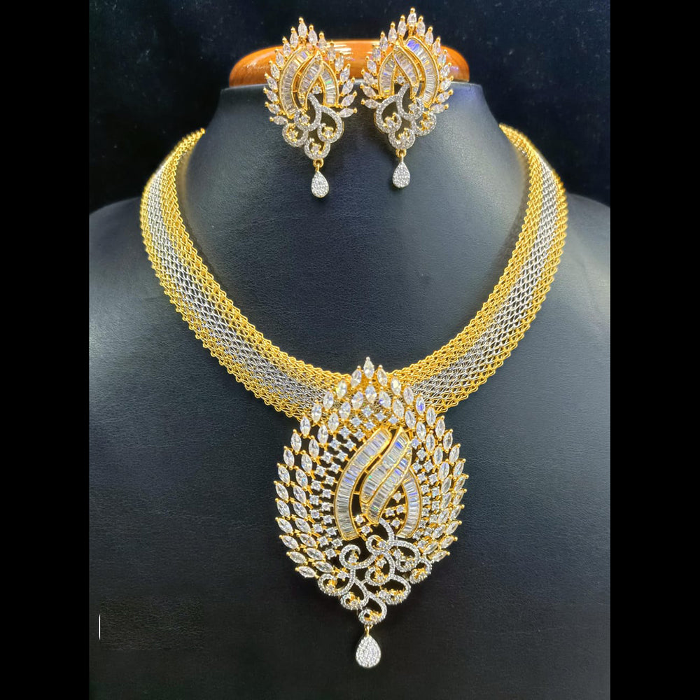 Jain Jewellers Statement Necklace Set | Two-Tone Plated AD Design
