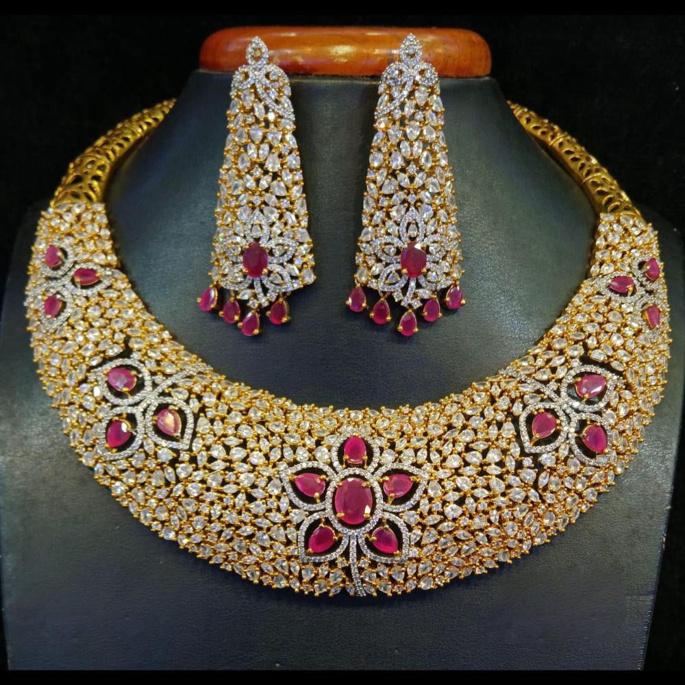 Jain Jewellers Gold Plated Ad Stone Necklace Set