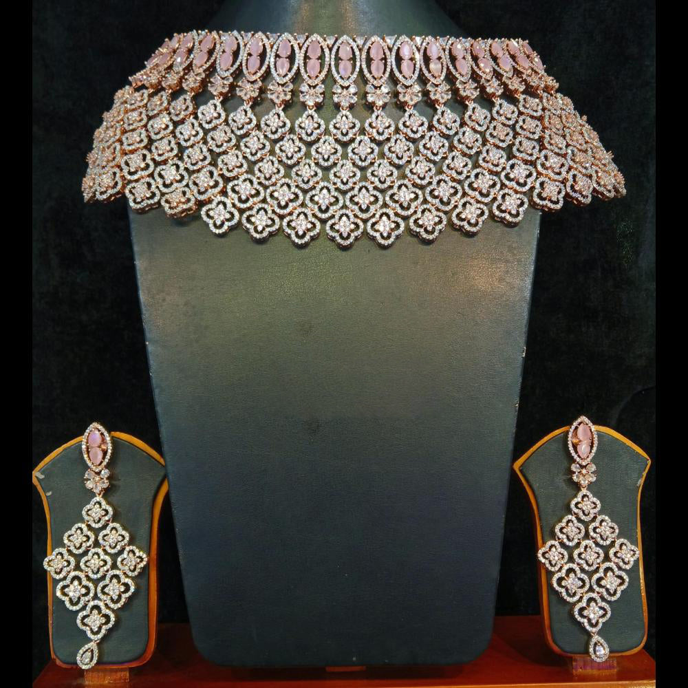 Jain Jewellers Gold Plated Ad Stone Necklace Set