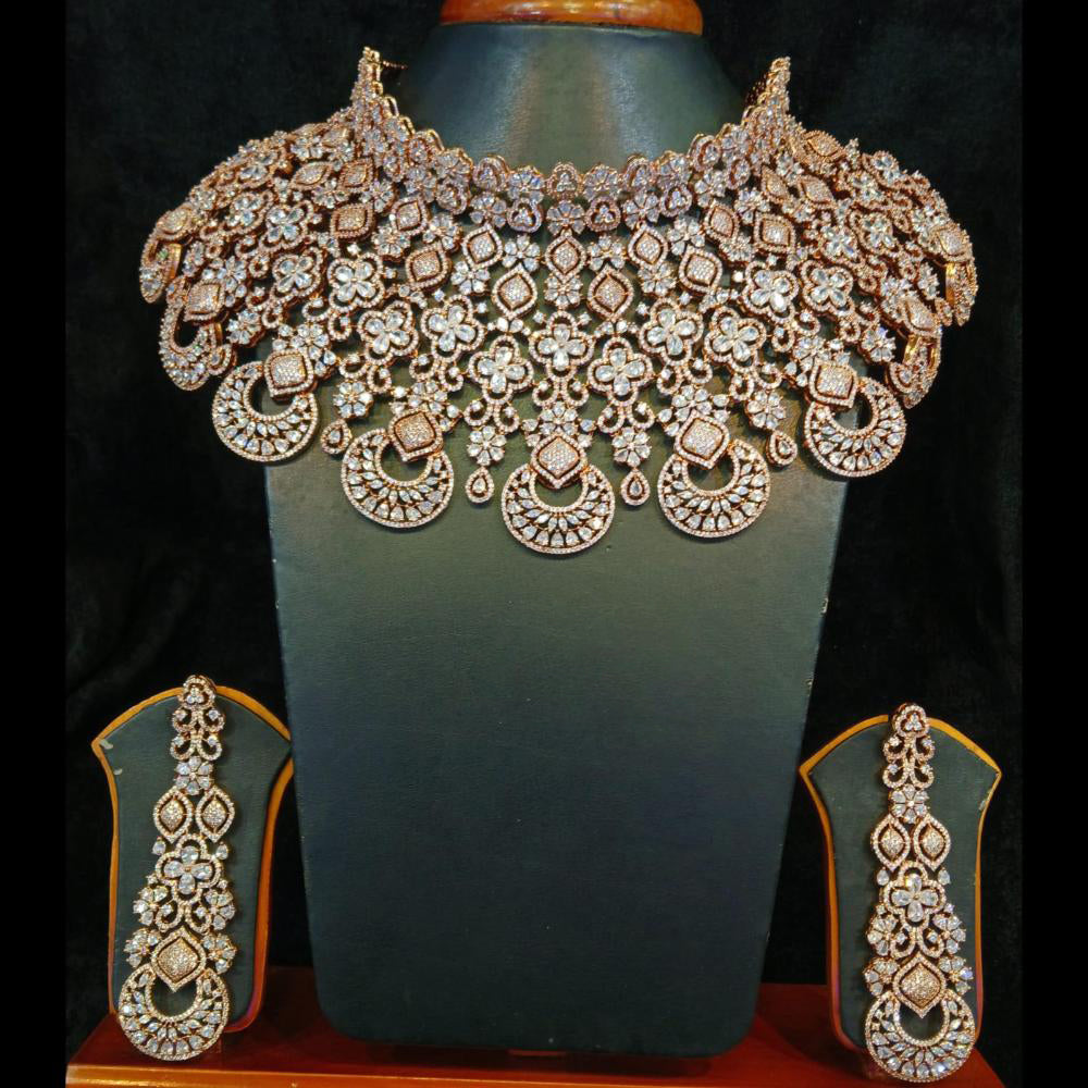 Jain Jewellers Gold Plated AD Choker Necklace Set