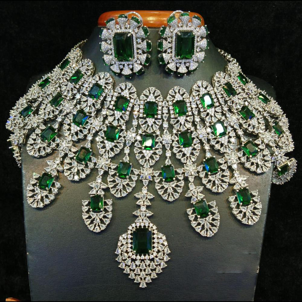 Jain Jewellers Silver Plated Ad Stone Necklace Set