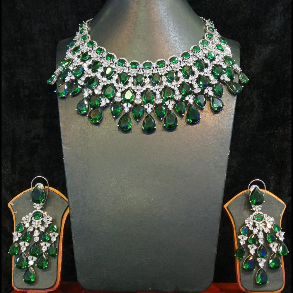 Jain Jewellers Silver Plated Ad Stone Necklace Set