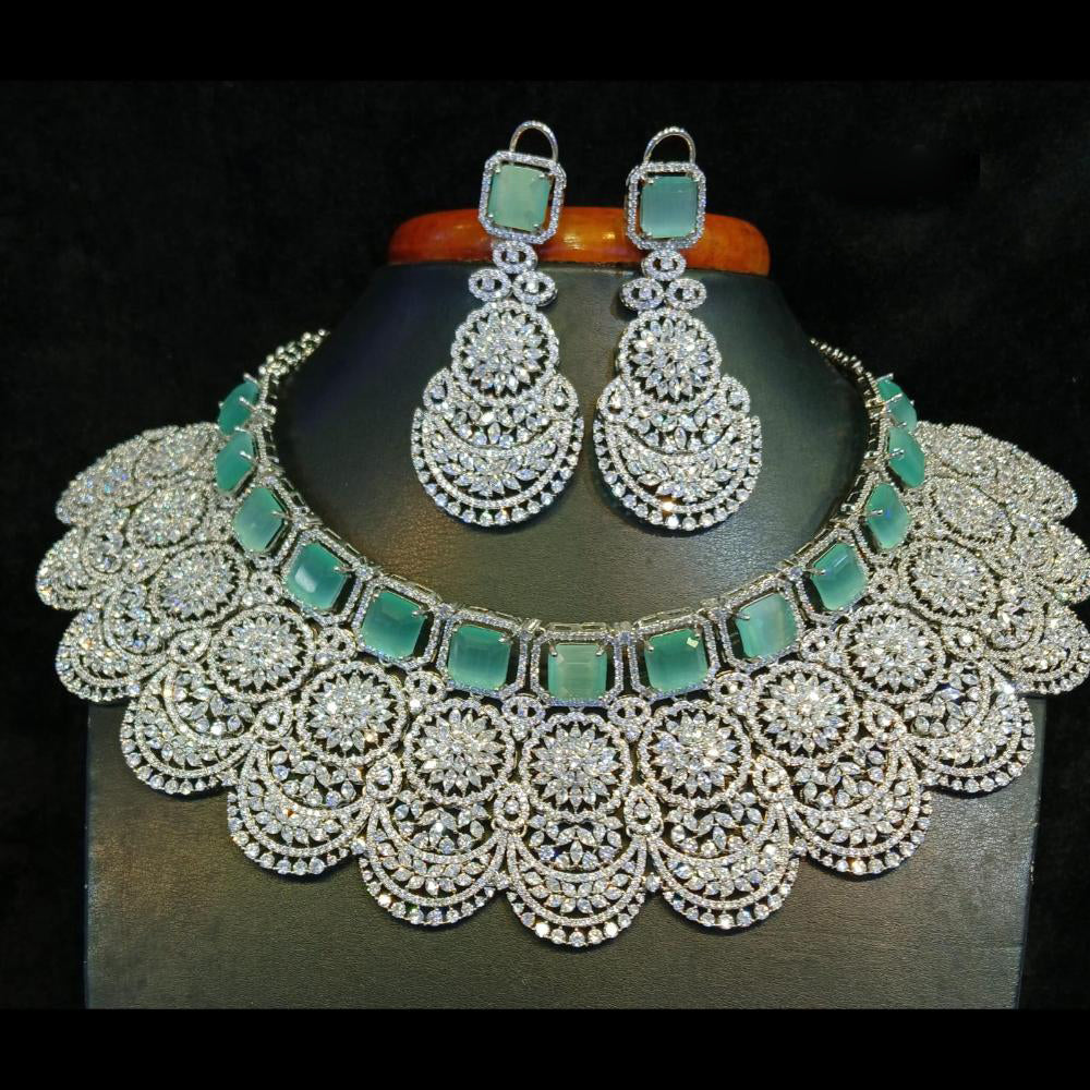 Jain Jewellers Silver Plated AD Choker Necklace Set