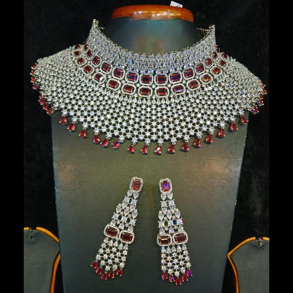 Jain Jewellers Silver Plated AD Choker Necklace Set