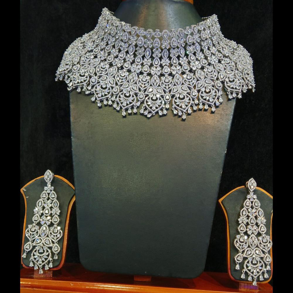 Jain Jewellers Silver Plated AD Choker Necklace Set