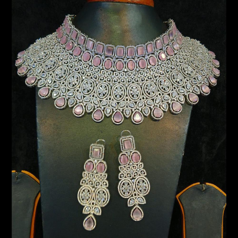 Jain Jewellers Silver Plated AD Choker Necklace Set