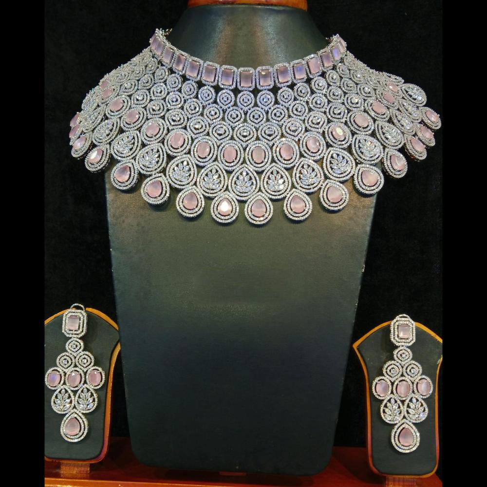 Jain Jewellers Silver Plated AD Choker Necklace Set