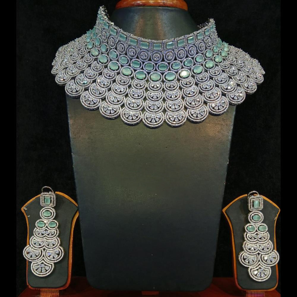 Jain Jewellers Silver Plated AD Choker Necklace Set