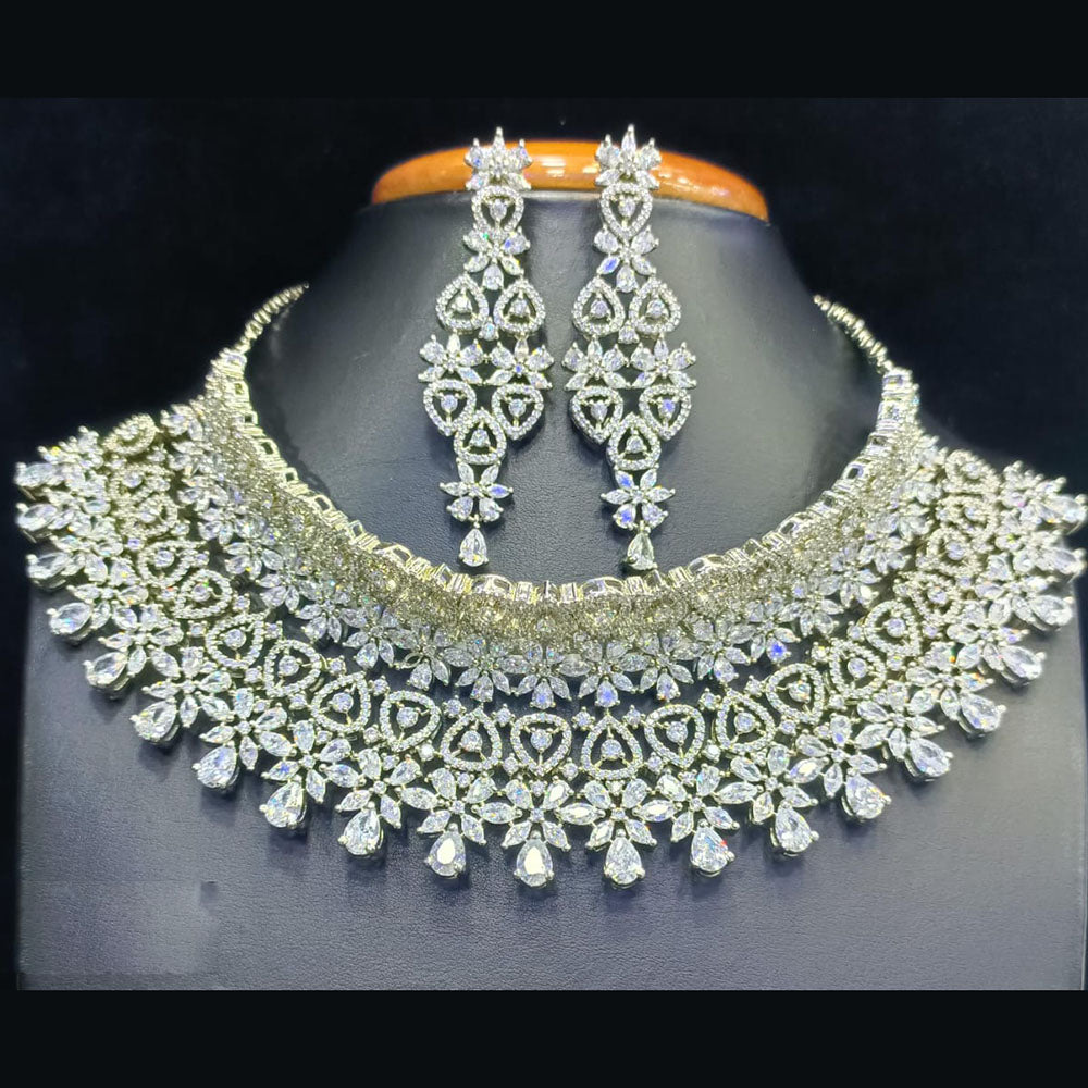 Jain Jewellers Gold Plated American Diamond Choker Necklace Set