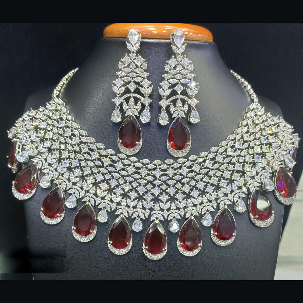 Jain Jewellers Silver Plated American Diamond Choker Necklace Set