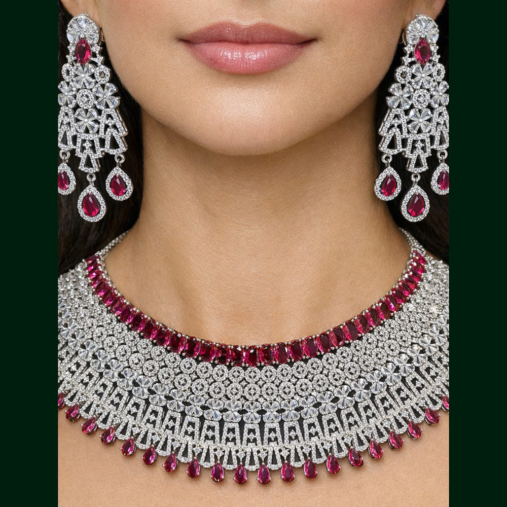 Jain Jewellers Glamorous American Diamond Designer Necklace Set