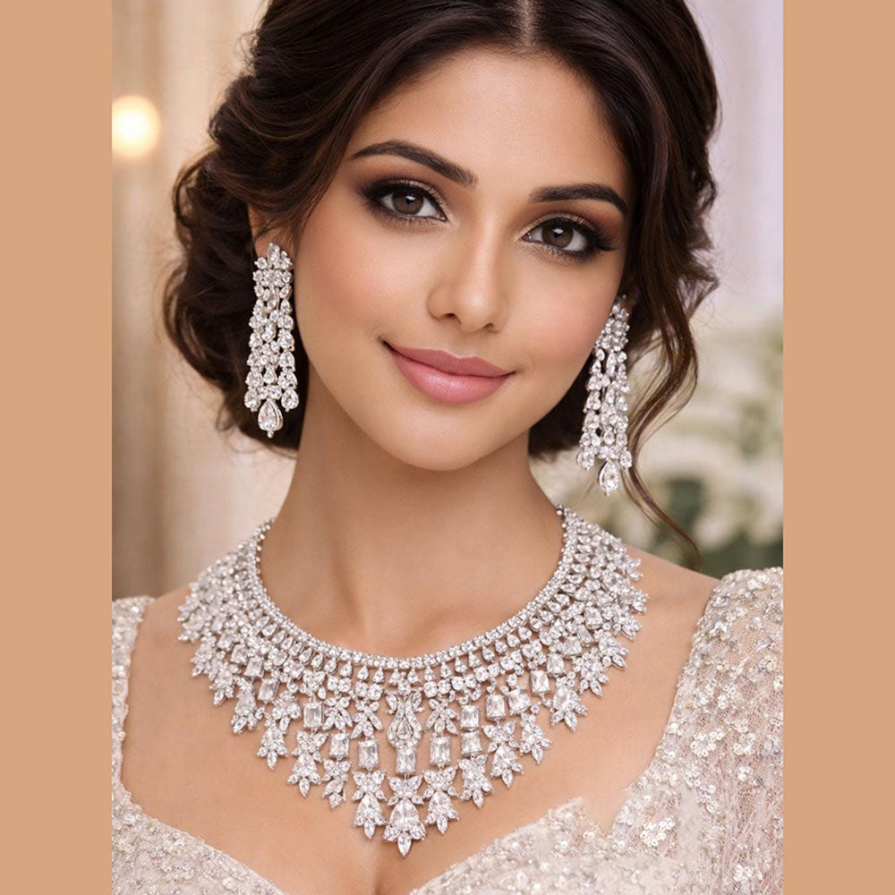 Jain Jewellers Premium American Diamond Designer Necklace Set