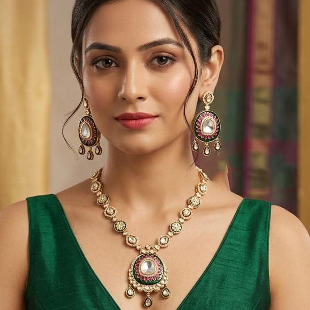 Jain Jewellers Luxury Kundan Polki Stone Necklace Set for Women