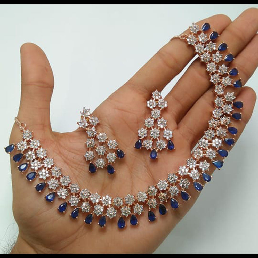 Kavita Art Rose Gold Plated American Diamond Necklace Set