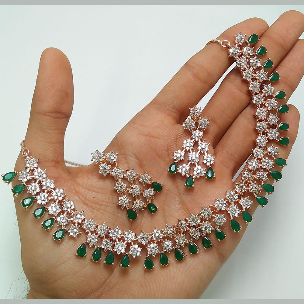 Kavita Art Rose Gold Plated American Diamond Necklace Set
