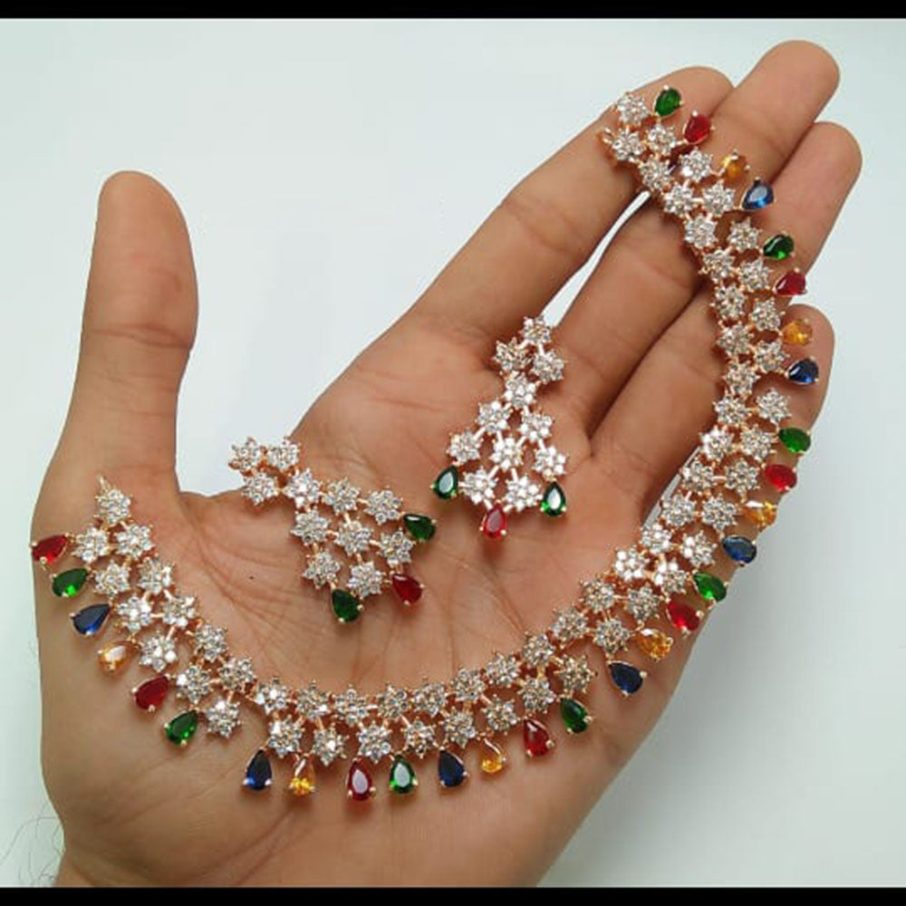 Kavita Art Rose Gold Plated American Diamond Necklace Set
