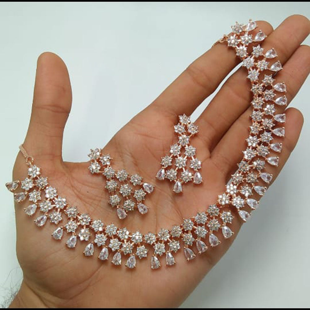 Kavita Art Rose Gold Plated American Diamond Necklace Set