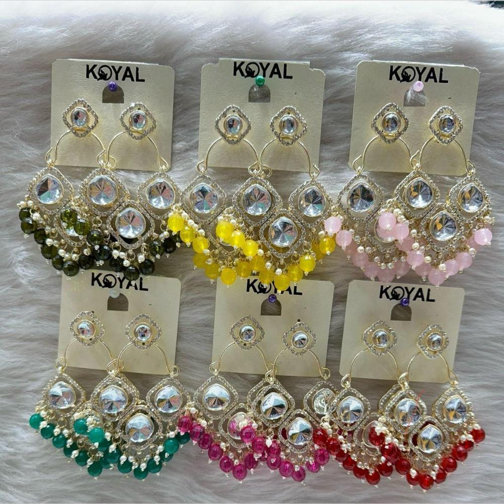 Kavita Art Gold Plated Crystal Stone And Beads Dangler Earrings (Assorted Color 1 Piece Only)
