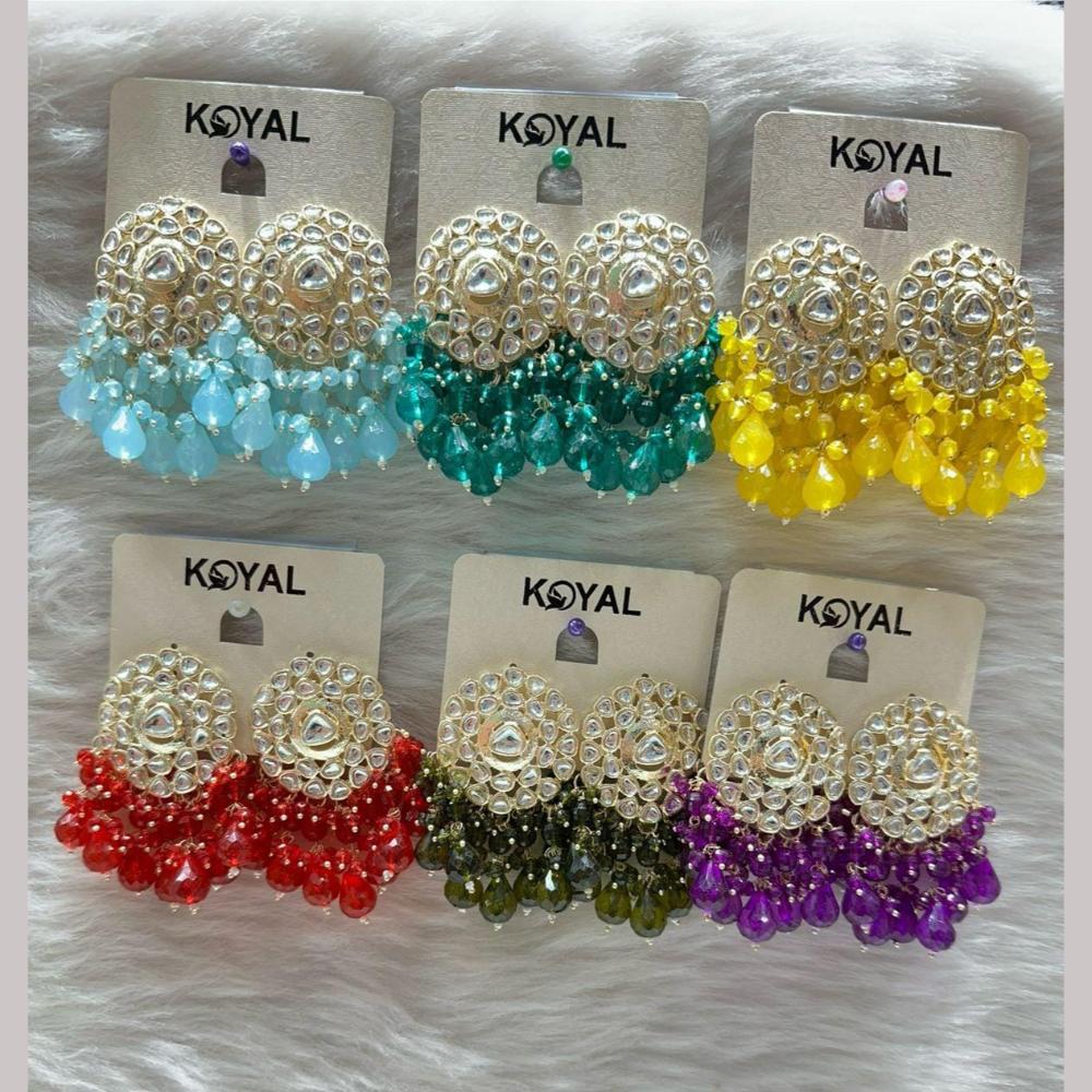 Kavita Art Gold Plated Kundan Stone And Beads Dangler Earrings (Assorted Color 1 Piece Only)