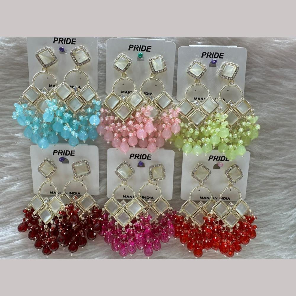 Kavita Art Gold Plated Crystal Stone And Beads Dangler Earrings (Assorted Color 1 Piece Only)