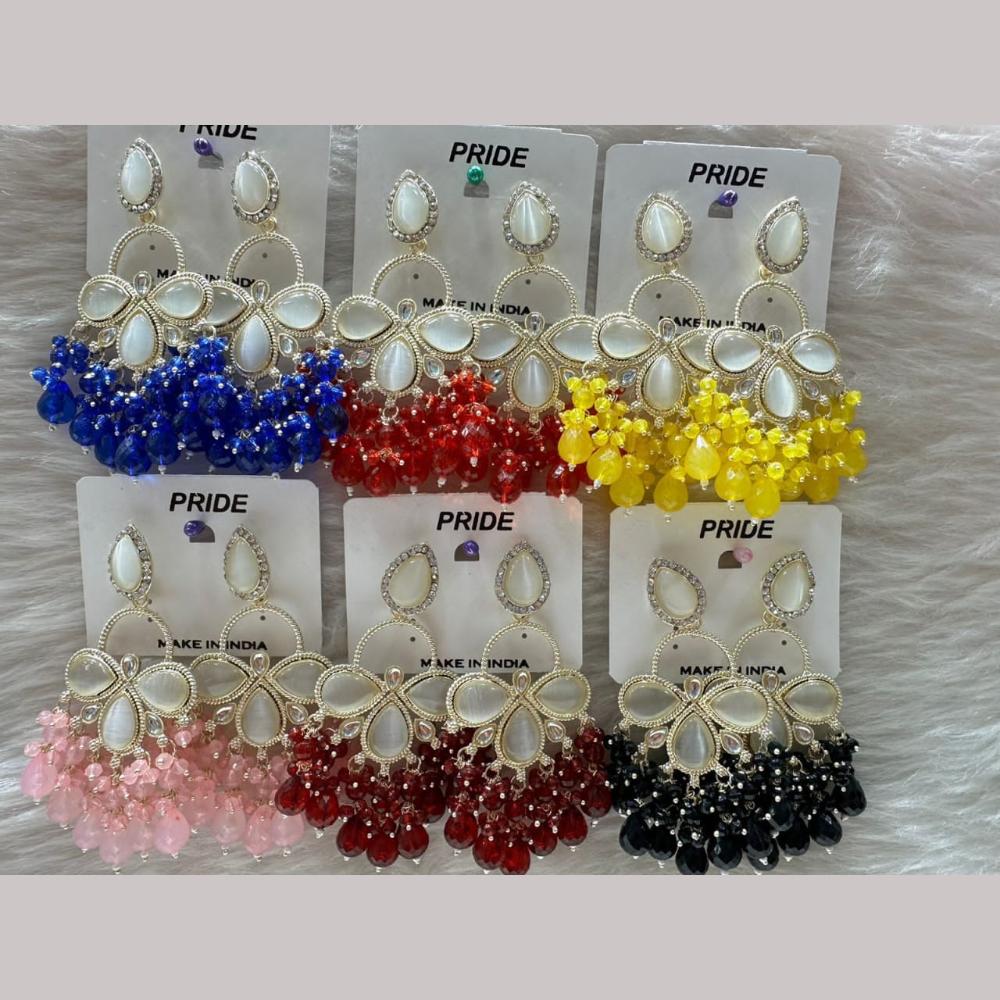 Kavita Art Gold Plated Crystal Stone And Beads Dangler Earrings (Assorted Color 1 Piece Only)