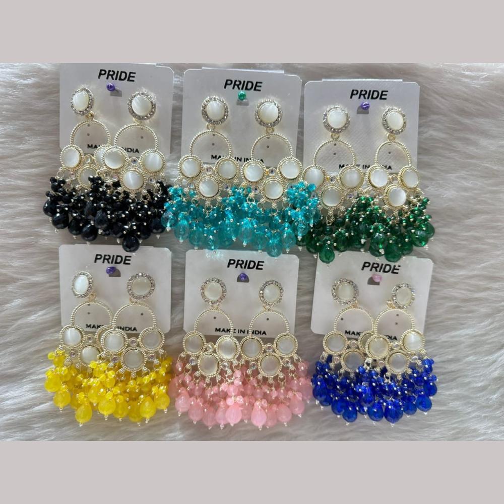 Kavita Art Gold Plated Crystal Stone And Beads Dangler Earrings (Assorted Color 1 Piece Only)