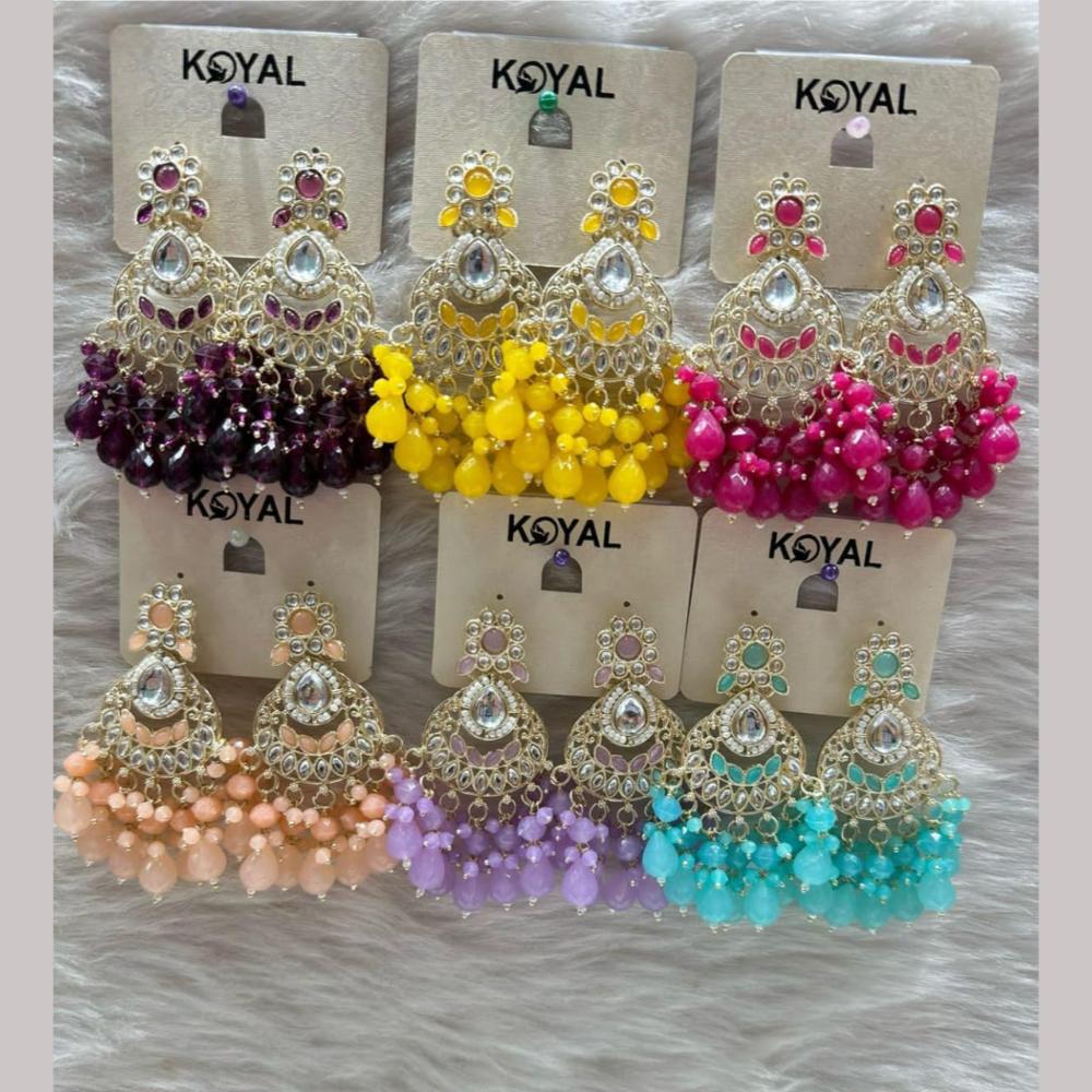 Kavita Art Gold Plated Kundan Stone And Beads Dangler Earrings (Assorted Color 1 Piece Only)