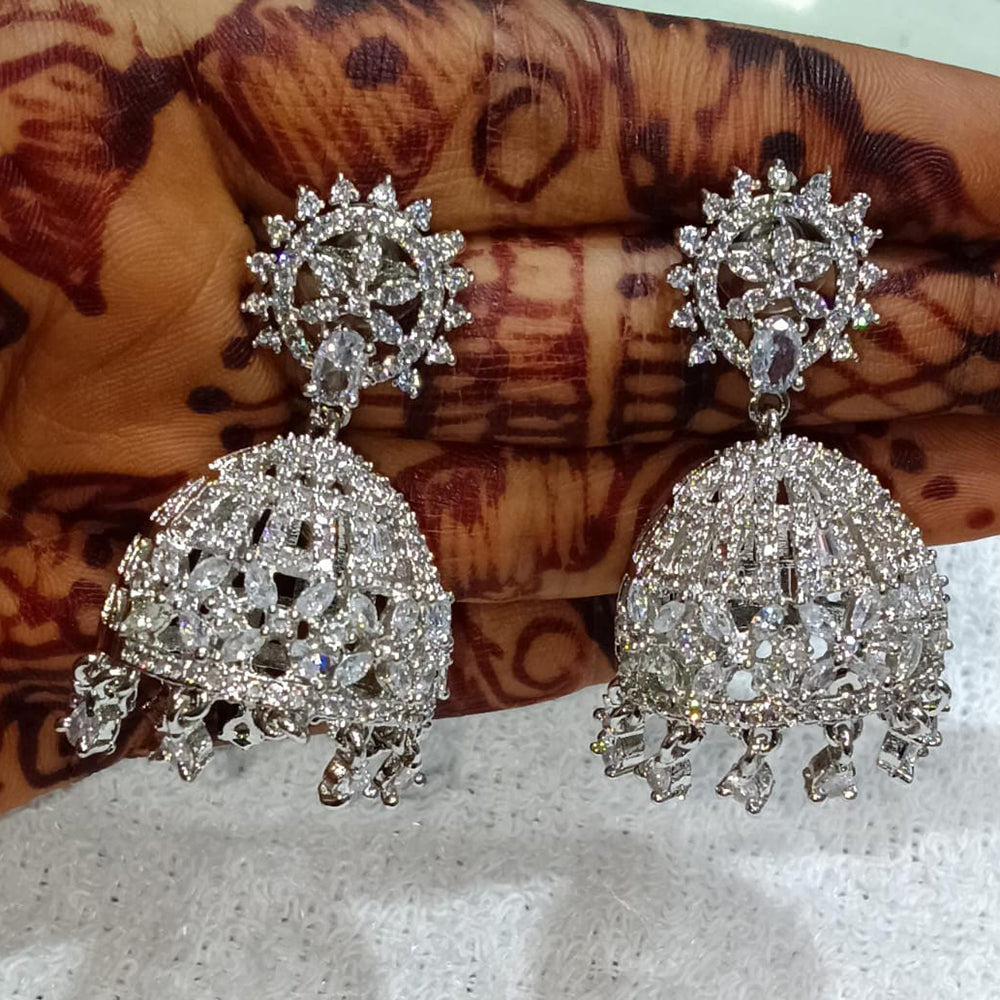 Kavita Art Silver Plated American Diamond Jhumki Earrings