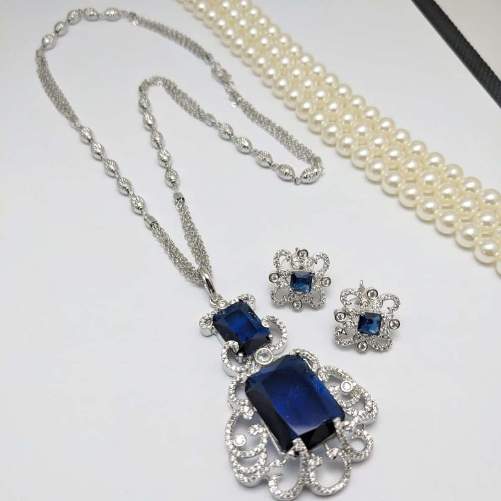 Kavita Silver Plated Crystal Stone And Austrian Stone Chain Pendant Set