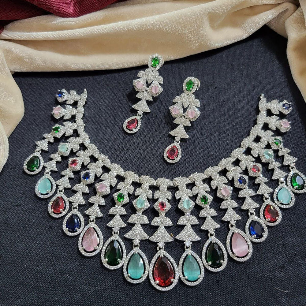 Kavita Art Silver Plated American Diamond Necklace Set