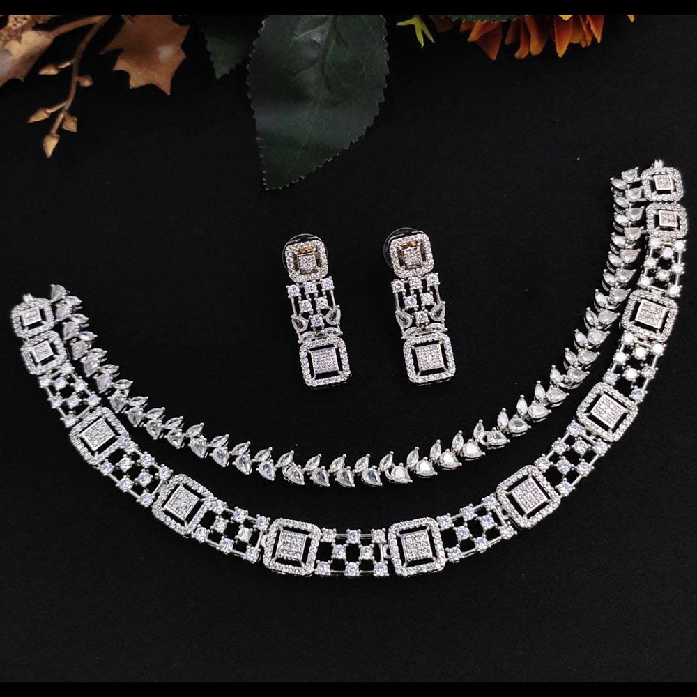Kavita Art Silver Plated American Diamond Necklace Set