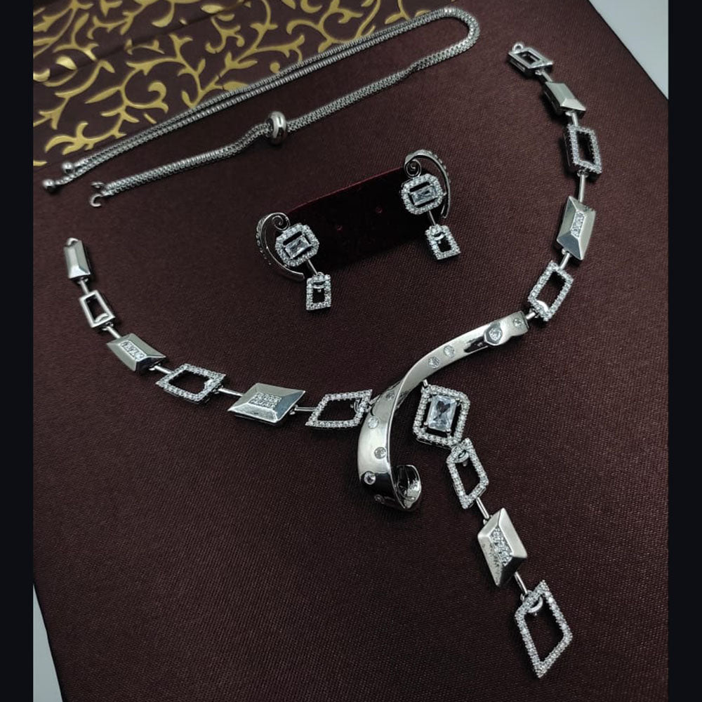 Kavita Art Silver Plated American Diamond Necklace Set