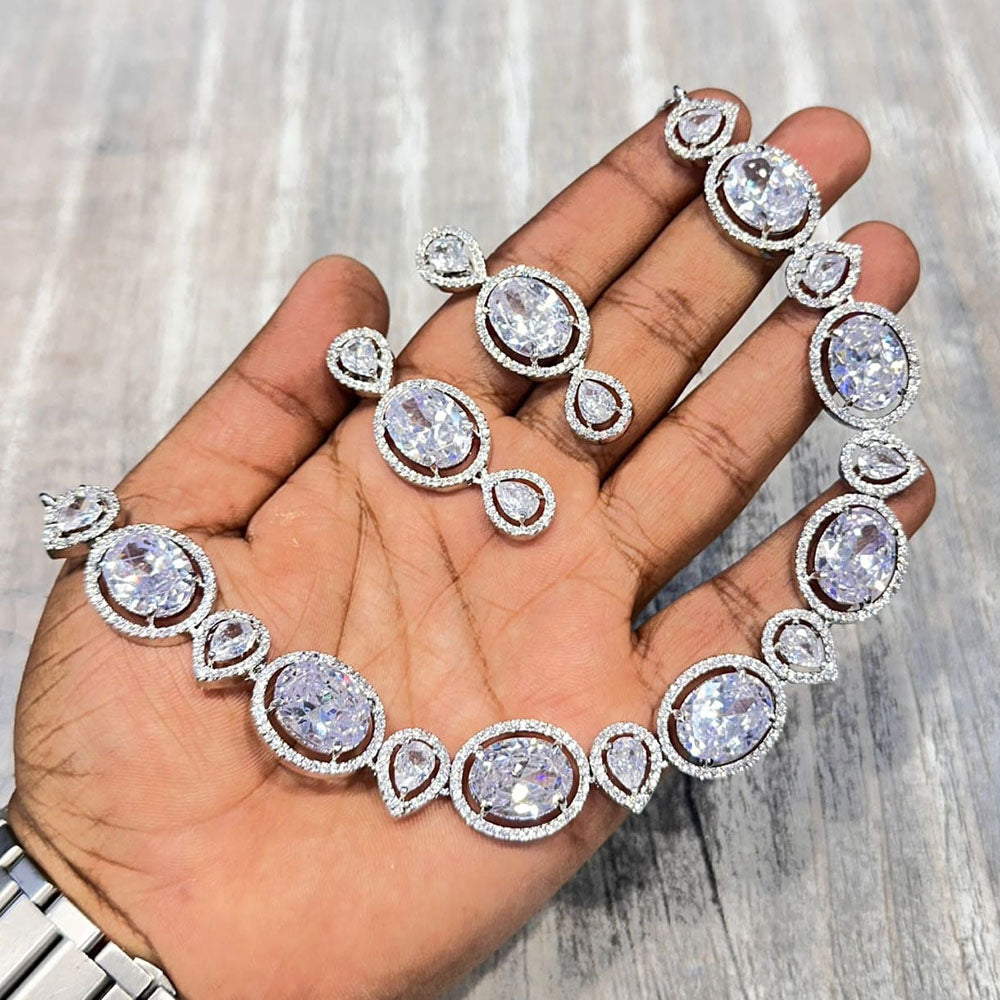Kavita Art Silver Plated American Diamond Necklace Set