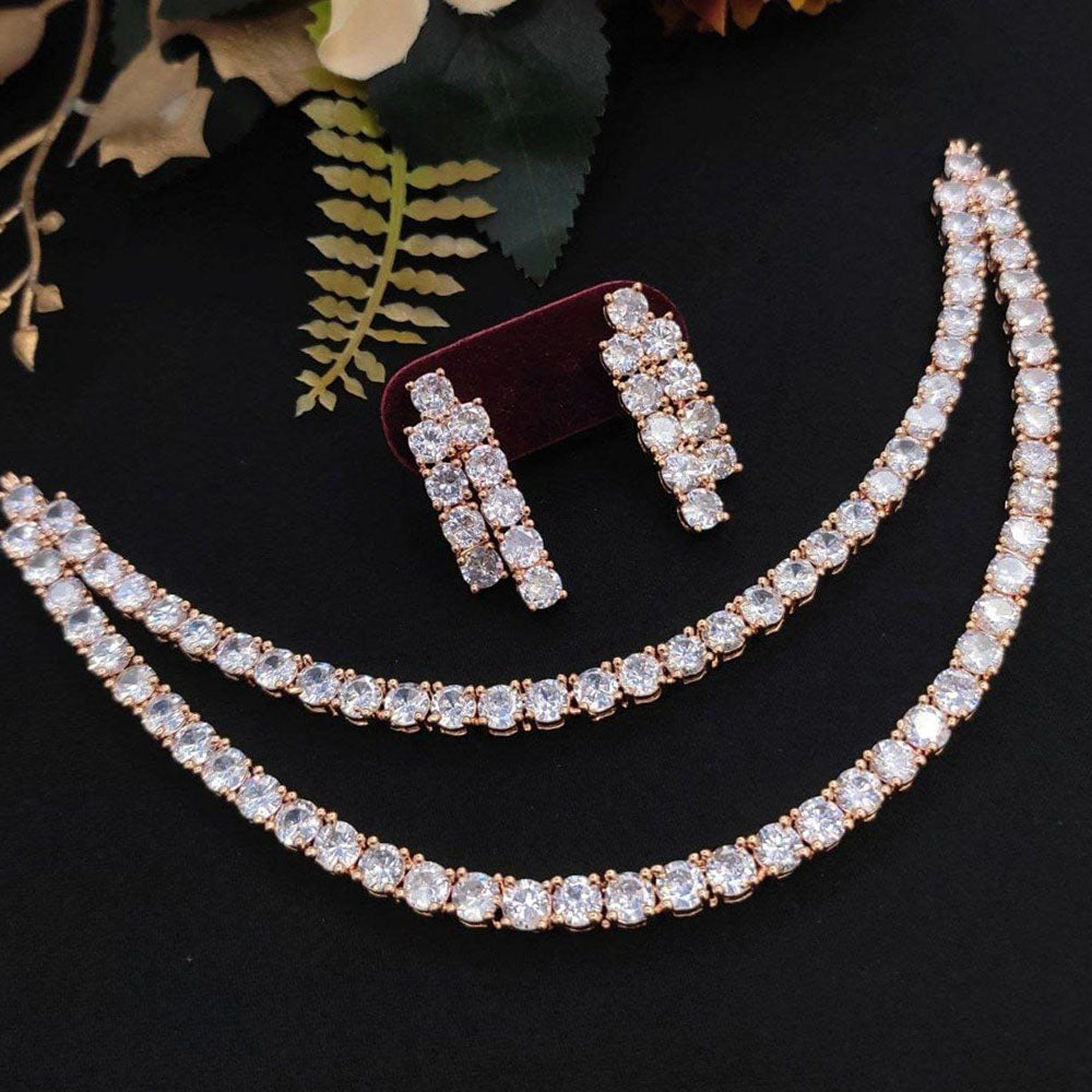 Kavita Art Rose Gold Plated American Diamond Necklace Set