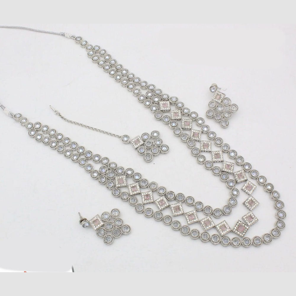 Kavita Art Silver Plated Crystal Stone  Multi Layer Long Necklace Set