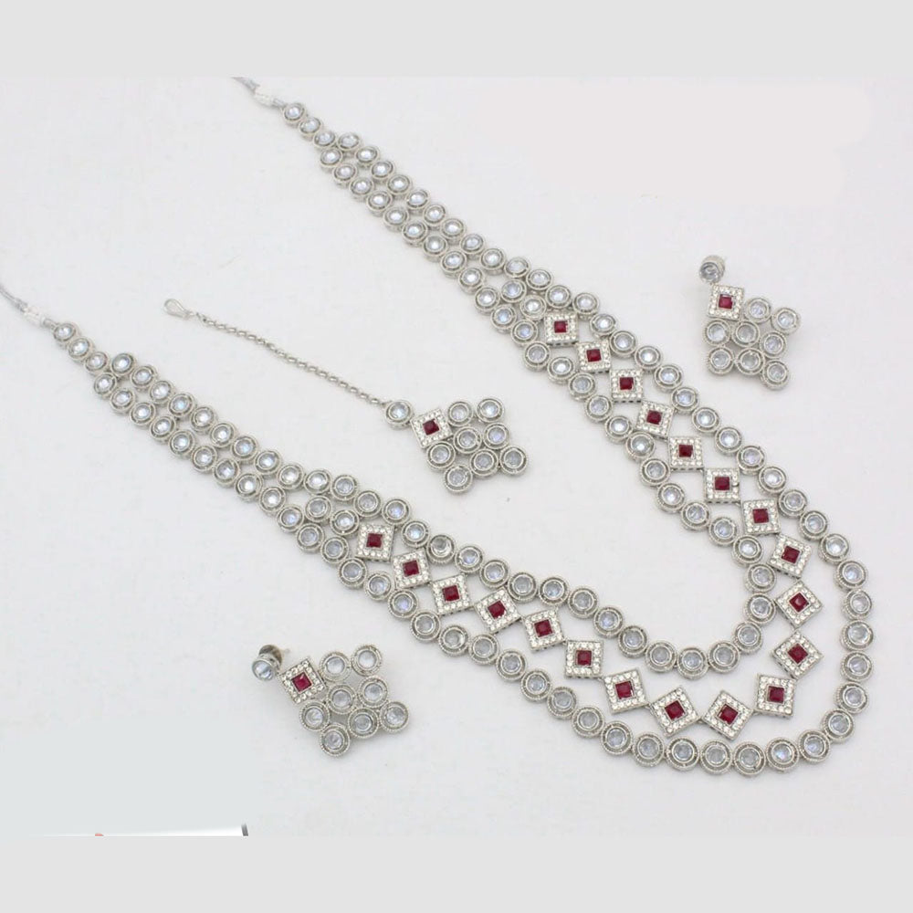Kavita Art Silver Plated Crystal Stone  Multi Layer Long Necklace Set