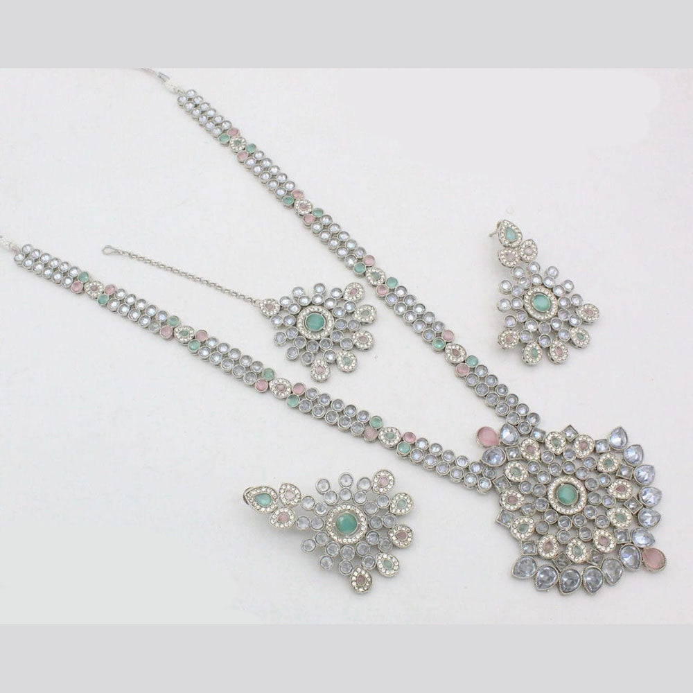 Kavita Art Silver Plated Crystal Stone Long Necklace Set