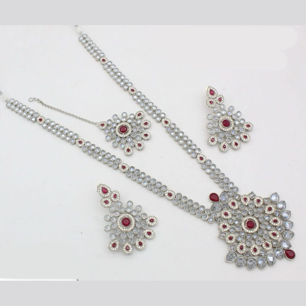 Kavita Art Silver Plated Crystal Stone Long Necklace Set