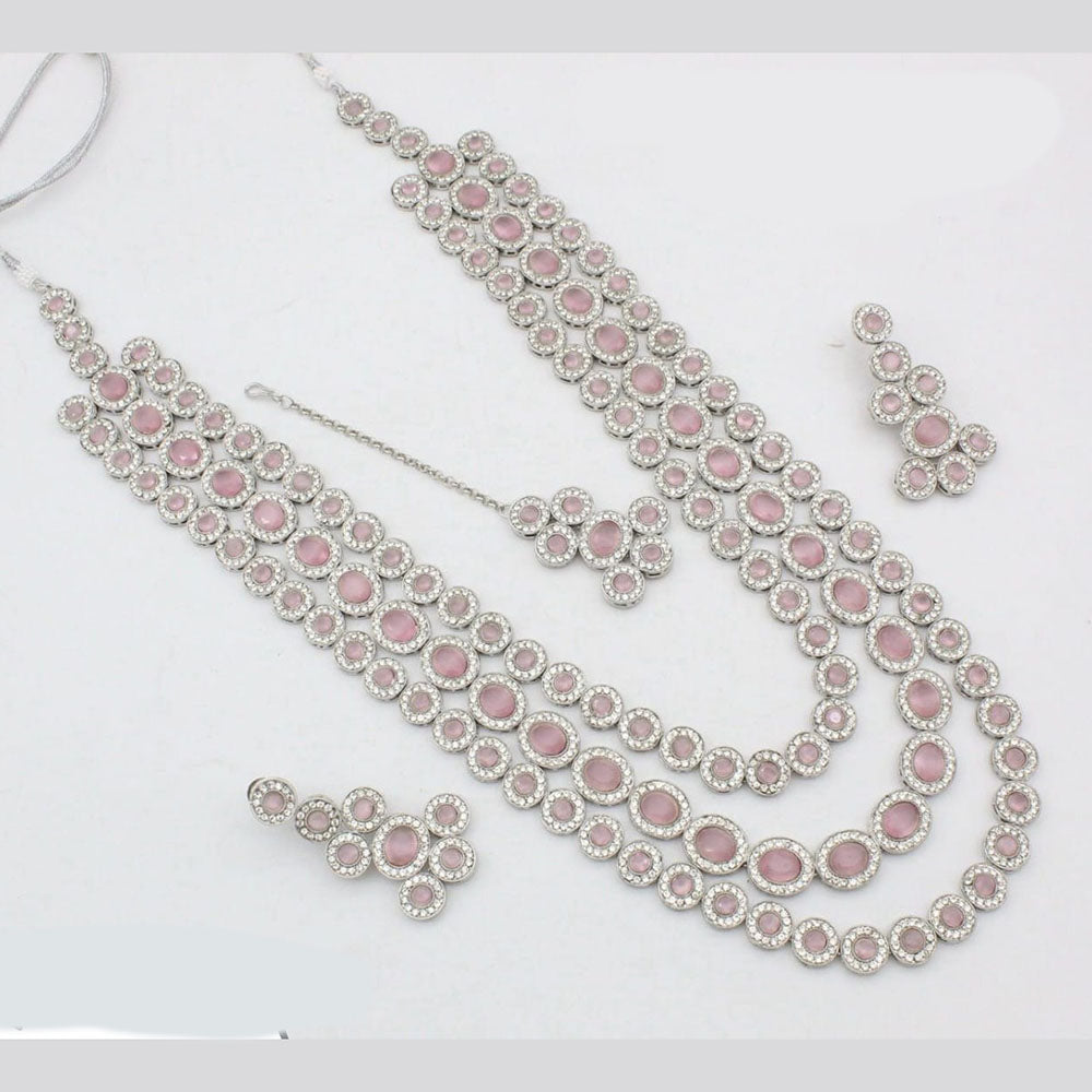 Kavita Art Silver Plated Crystal Stone  Multi Layer Long Necklace Set