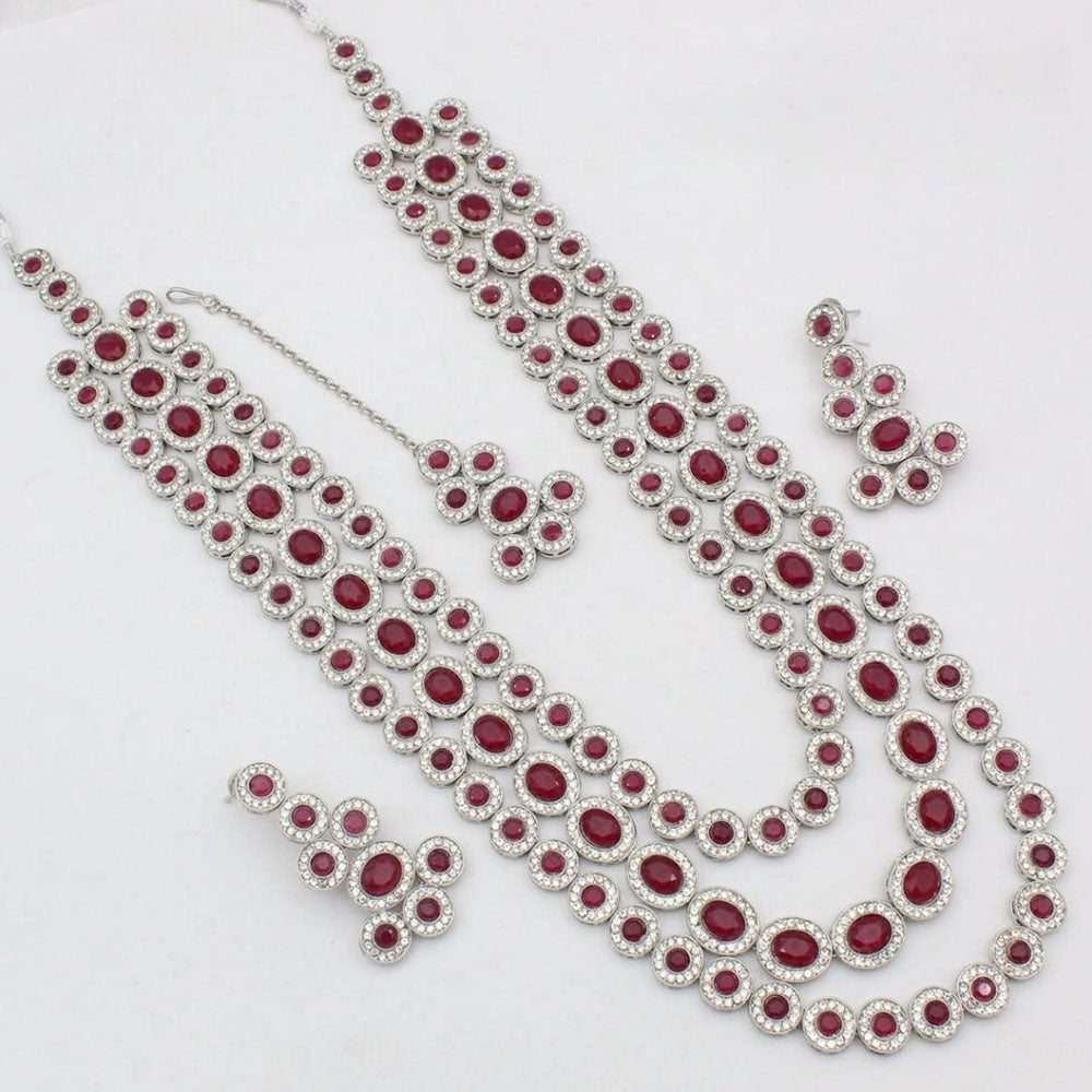 Kavita Art Silver Plated Crystal Stone  Multi Layer Long Necklace Set